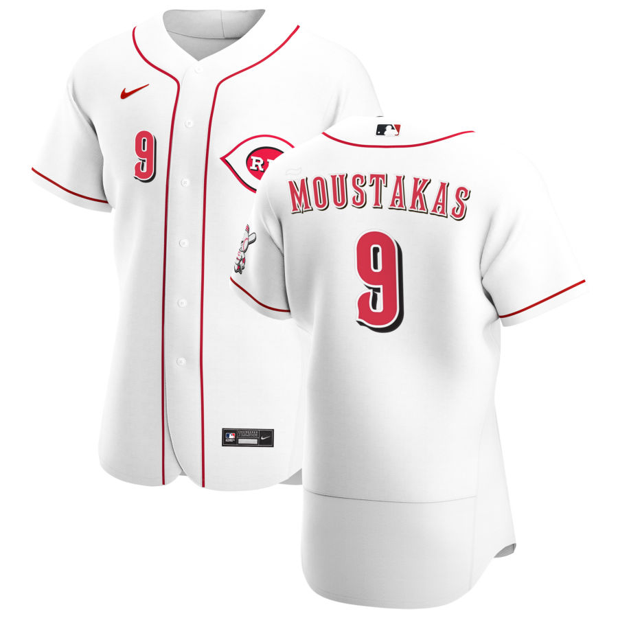 Cincinnati Reds #9 Mike Moustakas Men Nike White Home 2020 Authentic Player MLB Jersey